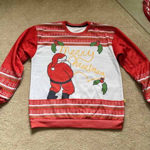 Ugly Christmas Sweater Yellow Snow Merry Christmas Holiday Red Mens Large NEW - Picture 1 of 12